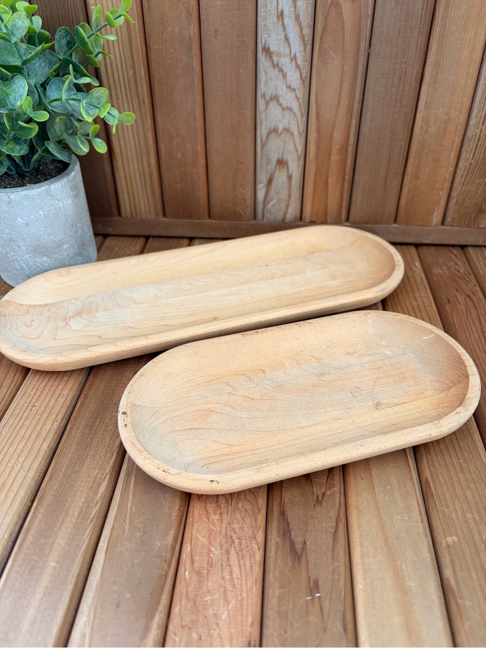 Harry & David Natural Wooden Boho Serving Trays, Set of 2 Nesting Decor